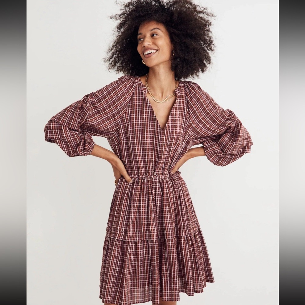 Madewell Women's Seersucker Wrap Mini Dress Red Plaid Size XS
